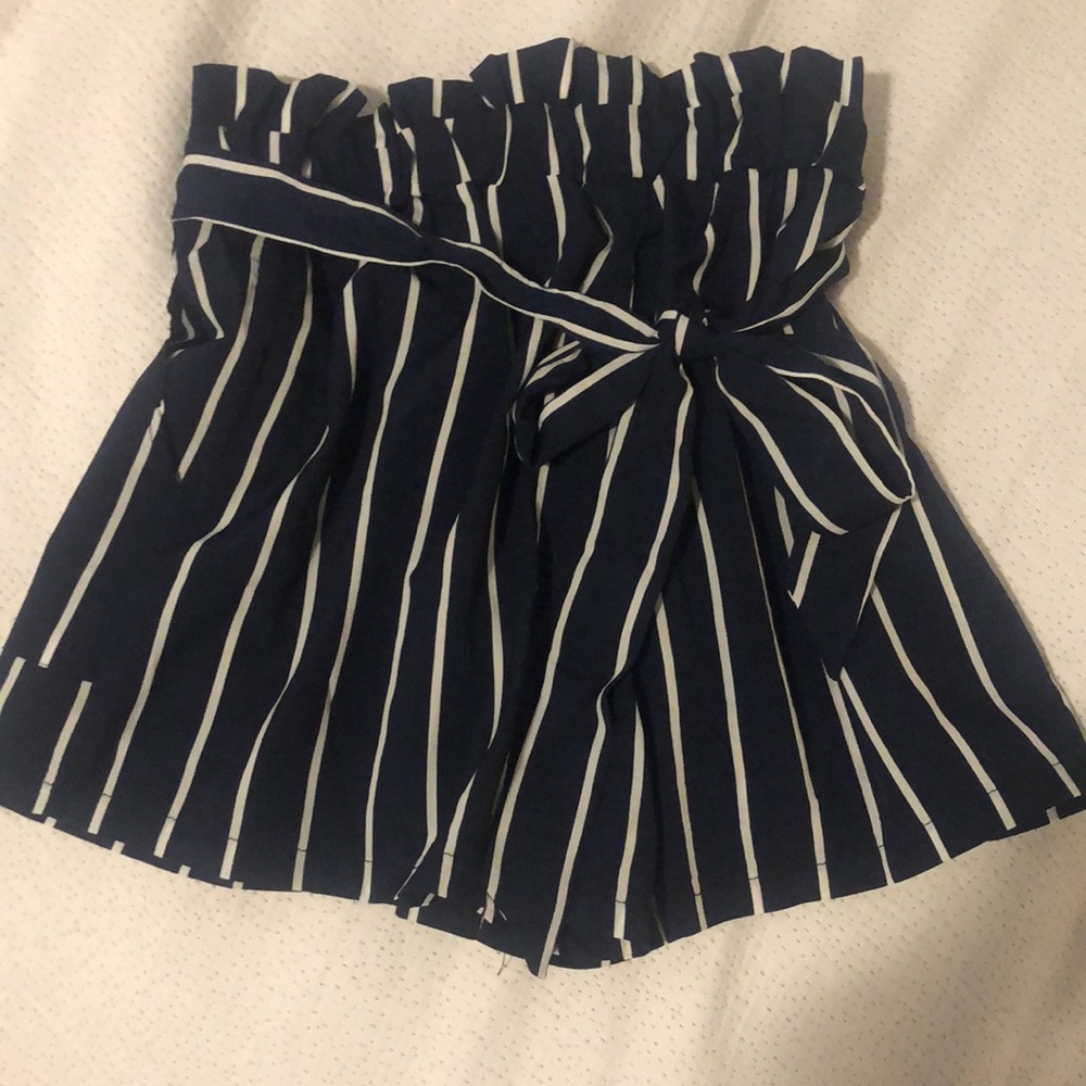Navy paper bag shorts